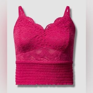 Torrid Plus Size Hot Pink Lace Smocked Crop Top NWT Size 2